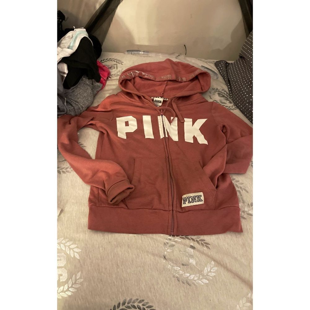 VS PINK Rose bling full zip hooded sweat